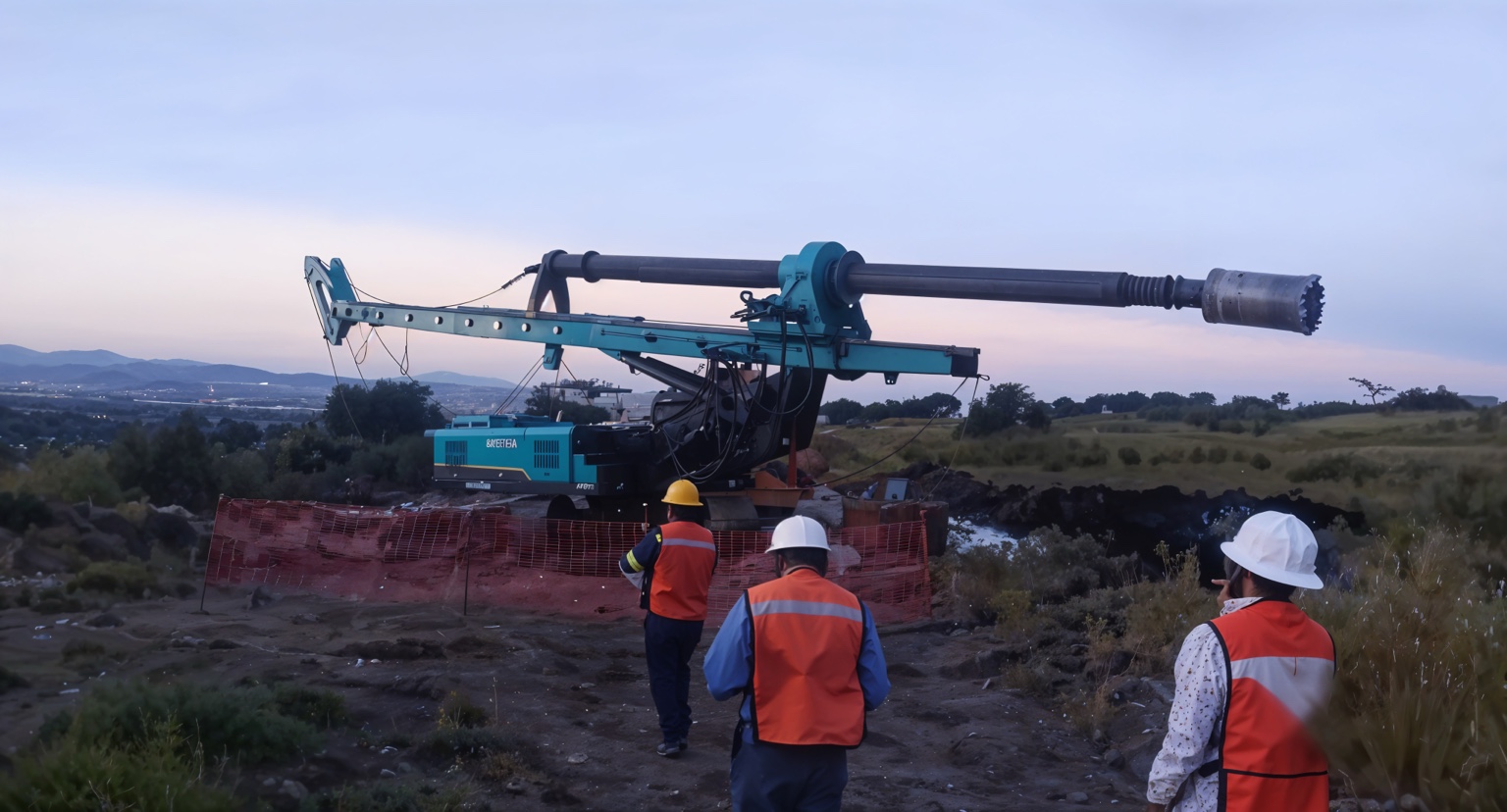 Perforadora Sunward SA 20/70 en frente de cimentación